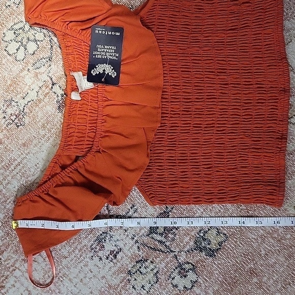 Monteau Orange Smocked Ruffled On or Off Shoulder Crop Top - Size XL - Picture 9 of 11